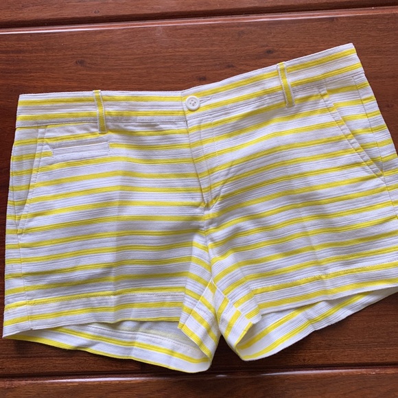 Women’s summer shorts - yellow and white stripes - Picture 1 of 5